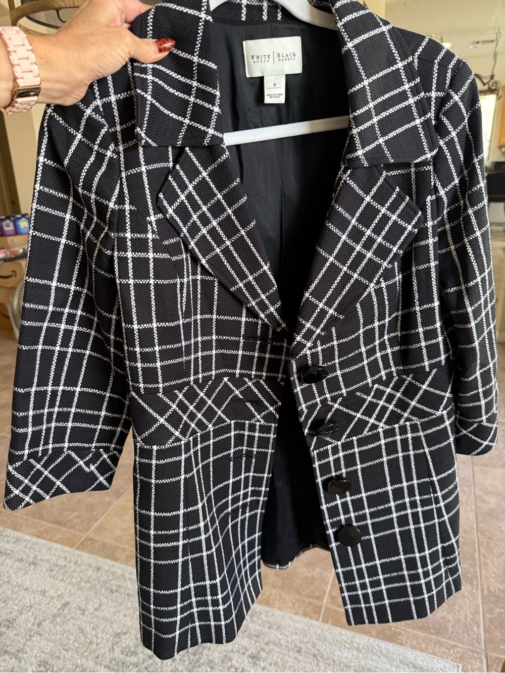 White House Black Market Black and White Windowpane Blazer